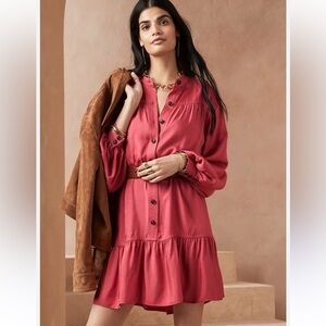 Banana Republic Flounce- Hem Pink Button-Up Dress | M